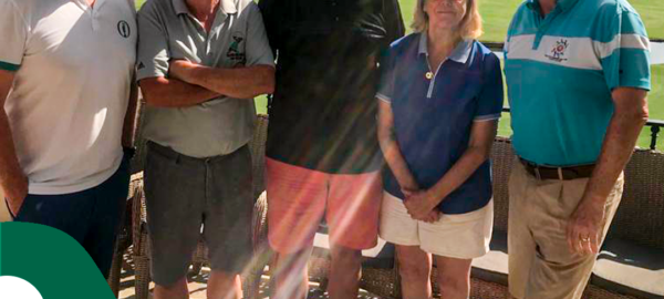 Winners from Los Naranjos last Wednesday from left Jonathan Kirwan 3rd and 2s. Tony McCann 2s. Overall winner Andy Halsall.Ladies winner Trish Cunningham and Tony Carson 2nd