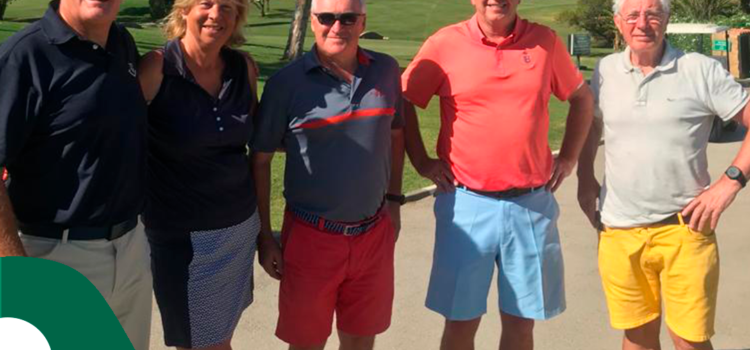 Winners at El Paraiso last Wednesday from left Ian Conway 3rd. Ladies winner Cynthia Connolly. Overall winner James Ryan 34pts.Andy Halsall 2nd and Cyril Mulligan 2s