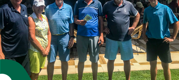 Happy winners last Wednesday at Santa Clara from left Fionan MacDonagh runner up. Ladies winner Geraldine Fitzpatrick. Frank Marsh 3rd. Overall winner with 38pts Frank Ammar. Andy Halsall and Ted Wakeford 2s.