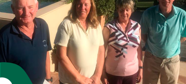 Winners from Valle Ramano last Wednesday from left Vinny Kavanagh3rd. Best lady Denise Kavanagh and 2s. Overall winner with 38 pts Phyl Doyle and Allen Murphy 2s