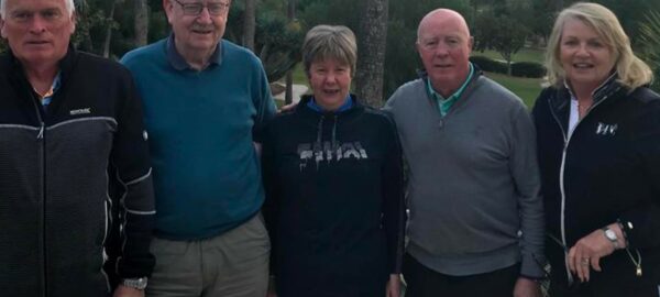 Winners from Rio Real last Wednesday from left, Fionan MacDonagh2nd with Kevin Hamell 3rd. Ladies winner Phyl Doyle. Overall winner Ollie McNamara and Ladies runner up Catherine Treacy.